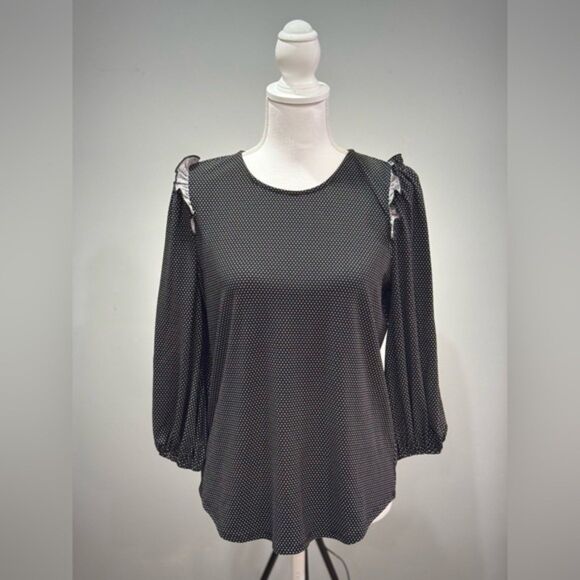 SALE! Black Adrianna Papell Polka Dot Blouse Size S NWT - Picture 1 of 6